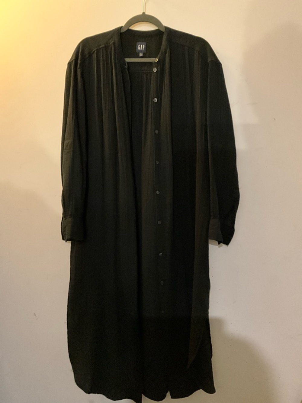 GAP Black Long Button-Up Cotton Shirt Dress